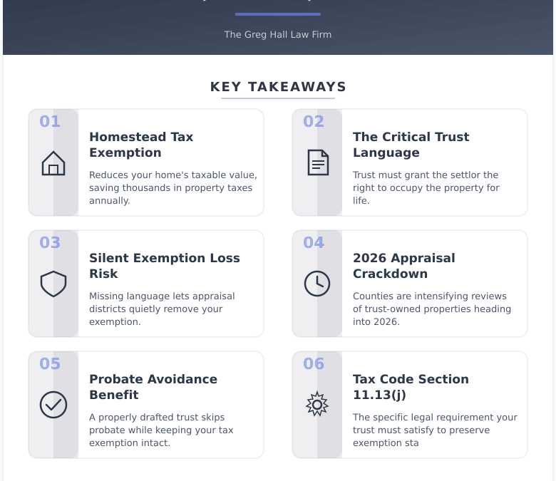 Homestead Property Tax Exemption and Revocable Trusts in Texas: The 2026 Rule That Could Cost You If Your Trust Lacks This One Line